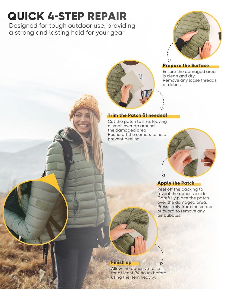 ZEFFFKA Nylon Self-Adhesive Repair Patches 8 Pack Waterproof Durable 5x7 Inch Fabric Patches for Jackets Tents Backpacks Sleeping Bags Clothing 8 Assorted Colors No Ironing Easy Fix - Image 2